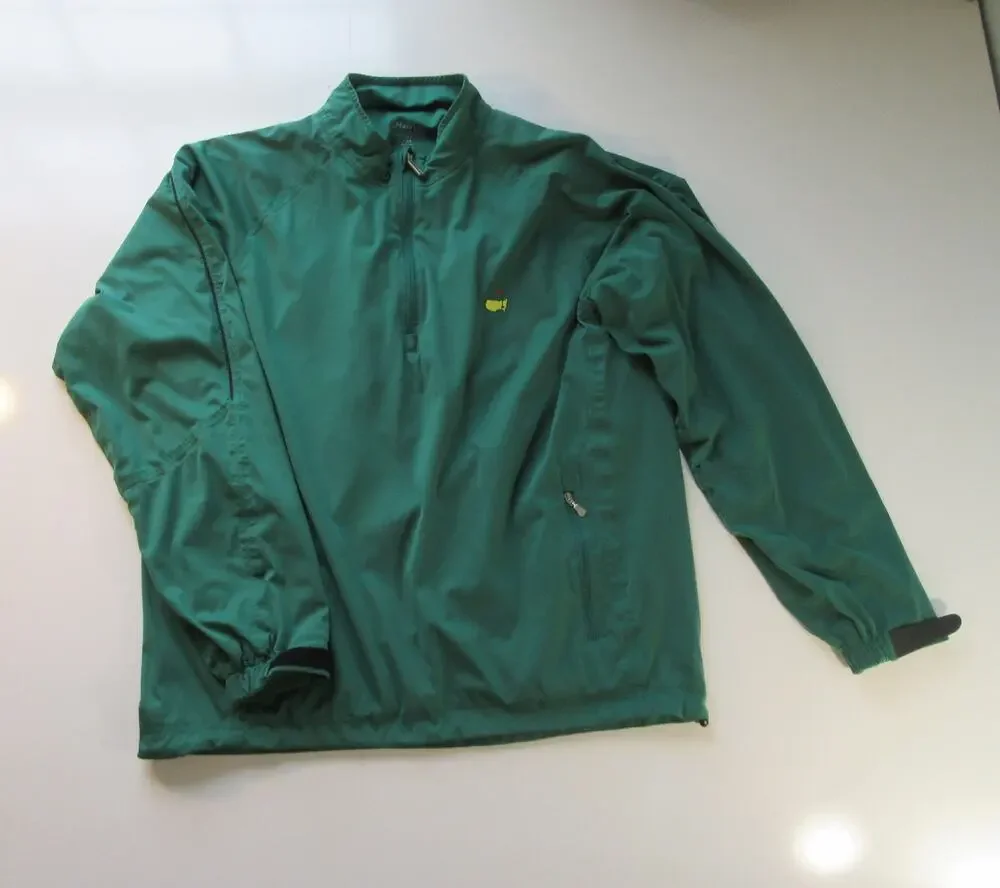 Masters Tech Men’s Green 1/4 Zip Long Sleeve Golf Pullover Jacket Pockets Logo L